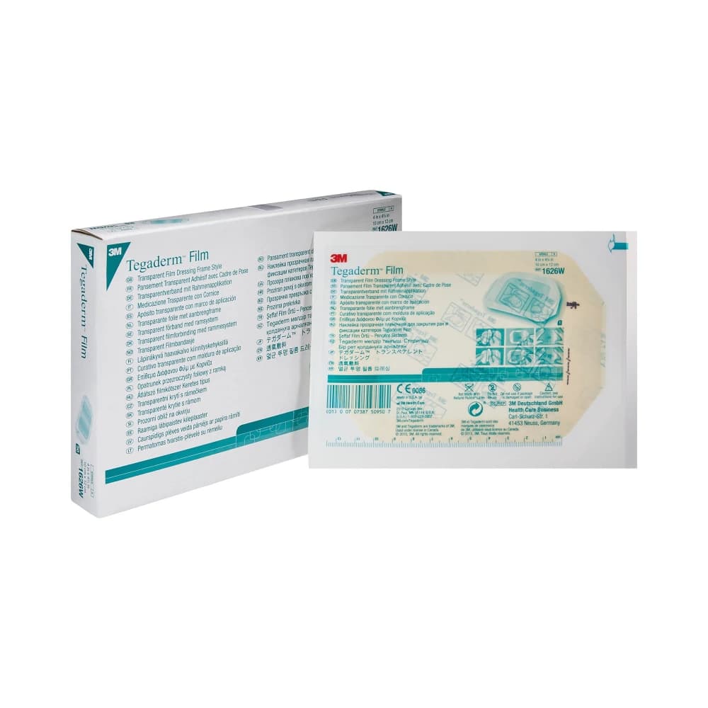 3M Tegaderm Transparent Film Dressing, Frame Style with Label, 4" x 4-3/4", Sterile, 50/Bx, 1626W - 3M TEGADERM TRANSPARENT FILM DRESSING, 1626W - Image 1