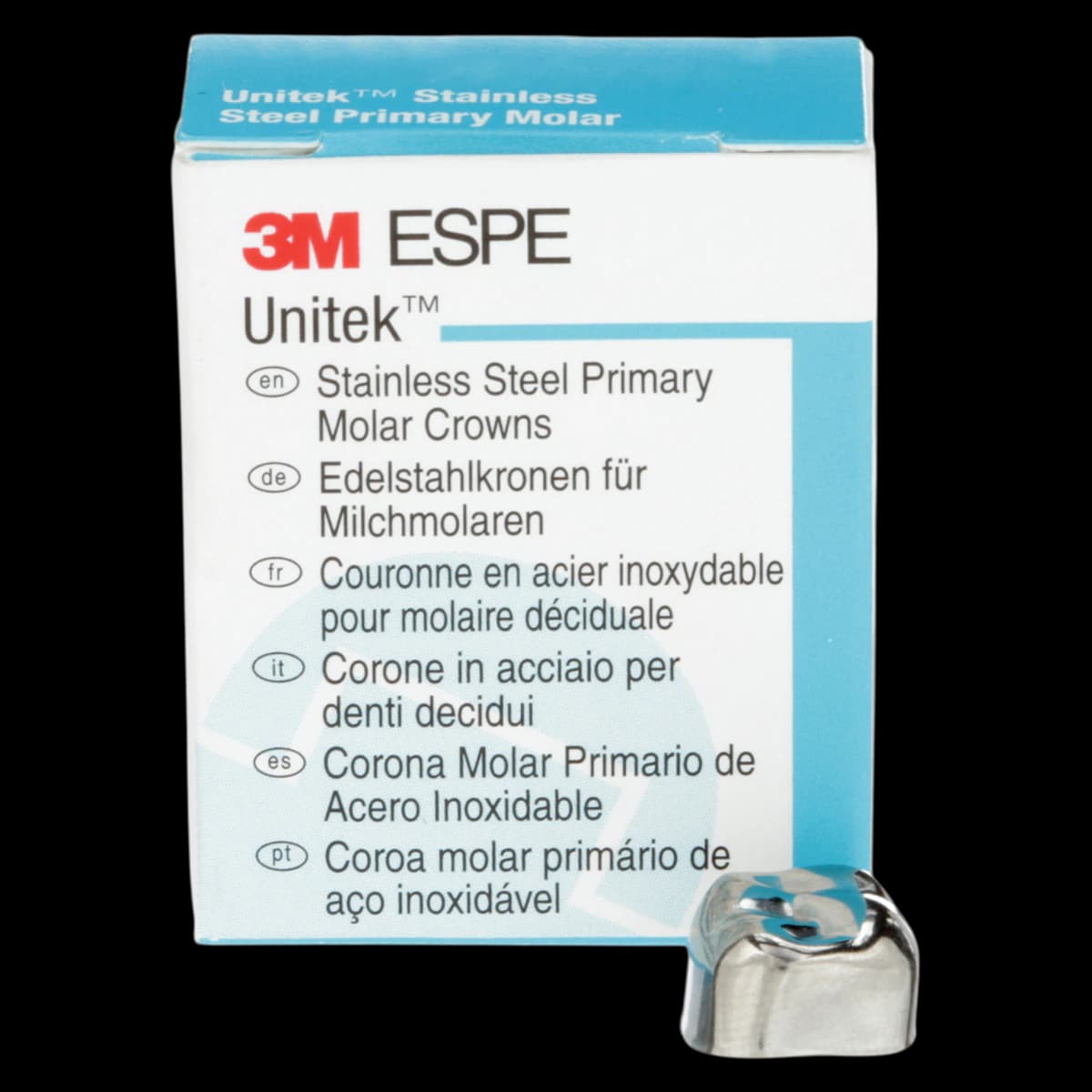 3M Unitek Stainless Steel Primary Molar Crown, Upper Right Second Primary Molar, Size 4 (UR4), 5/Box, 900224 - 3M Unitek SS Primary Molar Crowns Upper Right Second Primary Molar Size 4 5Bx - Image 1