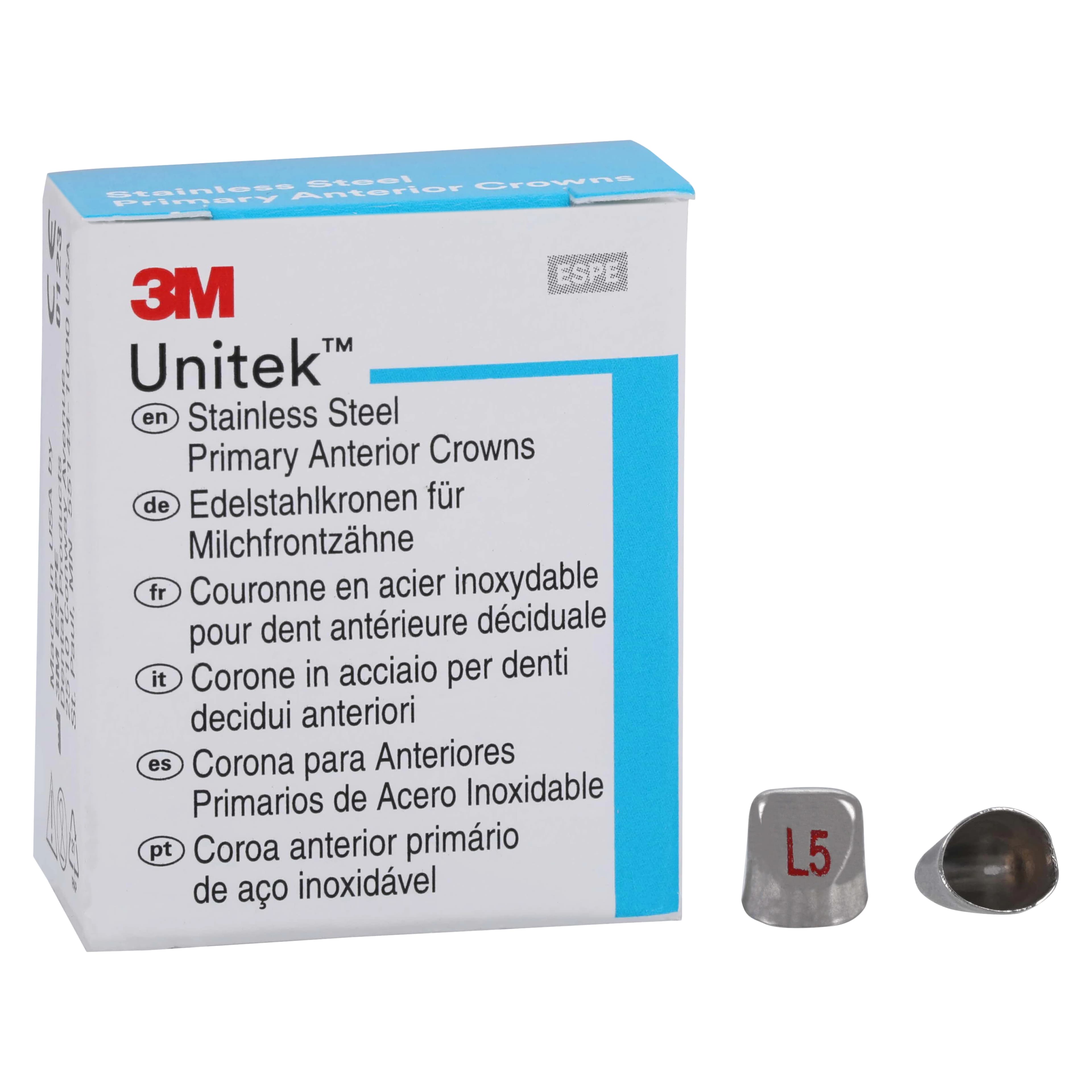 3M Unitek Stainless Steel Primary Anterior Crowns, Upper Left Lateral, Size 5, 5/Box, 907025 - 3M Unitek Stainless Steel Primary Anterior Crowns Upper Left Lateral Size 5 5Bx - Image 1