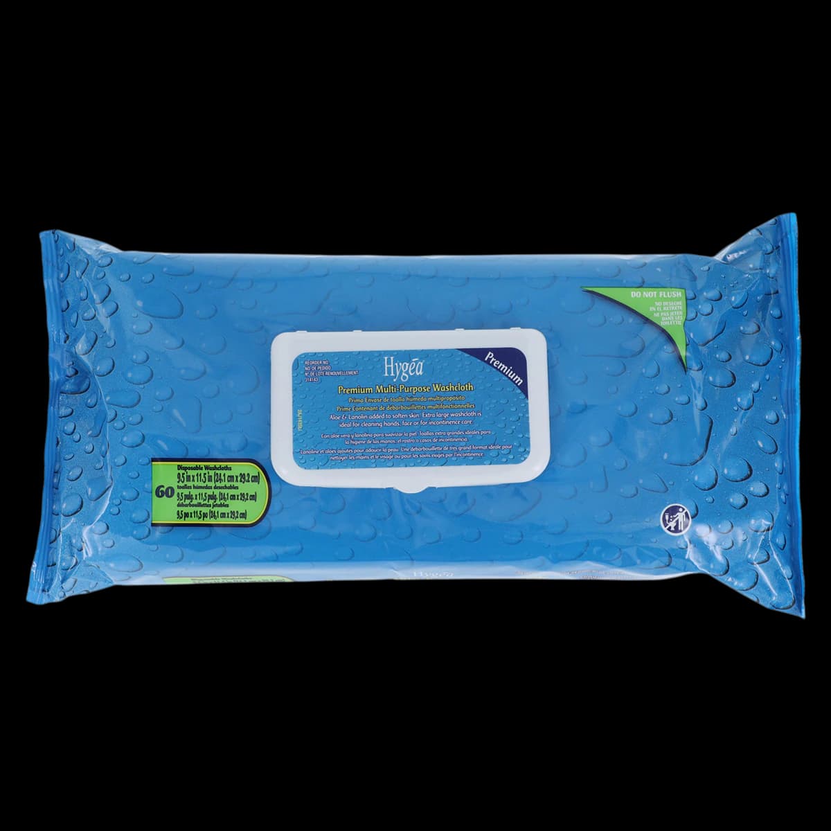 PDI Hygea Premium Multipurpose Disposable Washcloths, Aloe & Vitamin E, Light Fresh Scent, 9.5" x 11.5", 60/Pack, 6 Packs/Case, J14143 - PDI HYGEA MULTIPURPOSE WASHCLOTHS, J14143 - Image 1