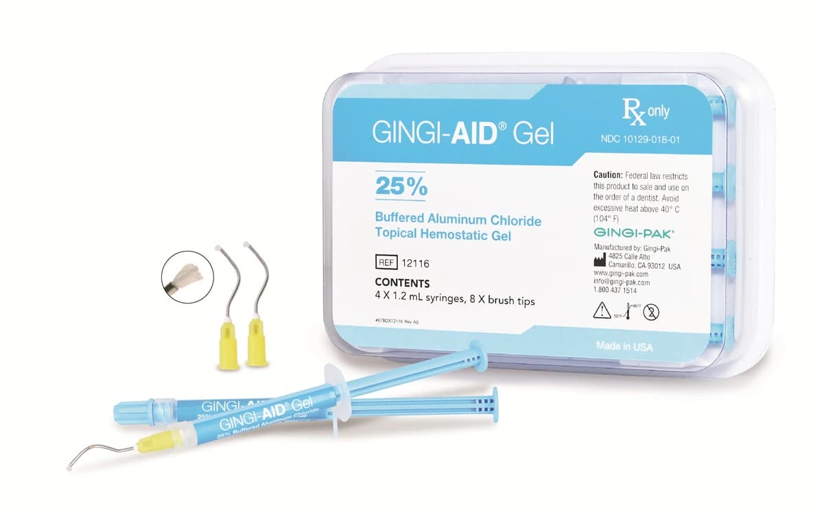 Gingi-Aid 25% Buffered Aluminum Chloride Hemostatic Gel Syringe Kit, 1.2 mL x 4 Syringes with 8 Brush Tips - Gingi-Aid® in Syringe 25% 1.2ml Pack - Image 1