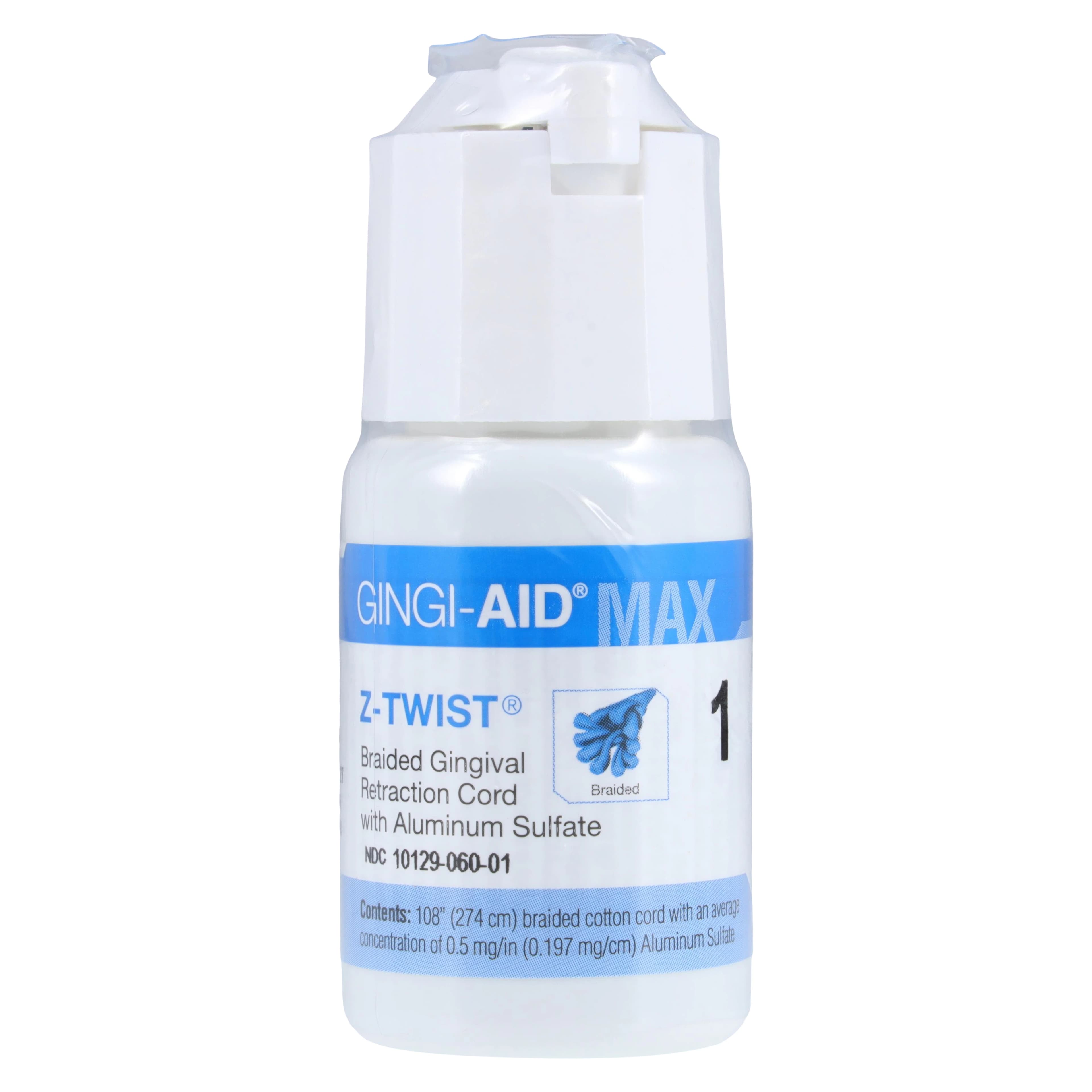 Gingi-Aid Max Z-Twist Weave Retraction Cord with Aluminum Sulfate, #1 Thin, 108" per Bottle, 12171M - Gingi-Aid Max Z-Twist Weave Retraction Cords, with Aluminum Sulfate, # 1, Thin, 1/Pk - Image 1
