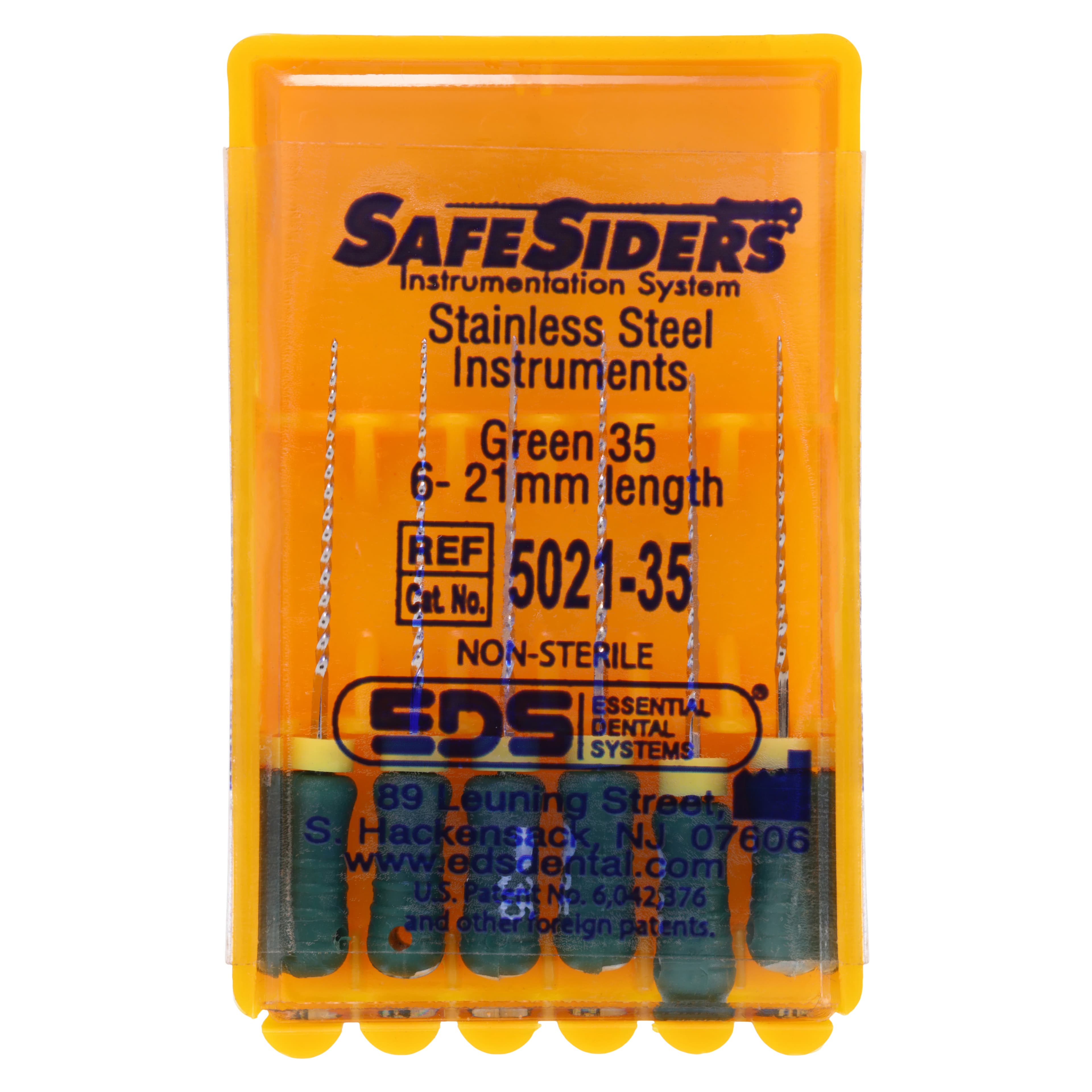 SafeSiders Endodontic Hand Reamers, 21 mm, 0.02 Taper, Size #35, Green, Stainless Steel, 6/Pkg, 5021-35 - SafeSiders, , 21 mm, 6/Pkg, #35, 02Taper, 5021-35 - Image 1