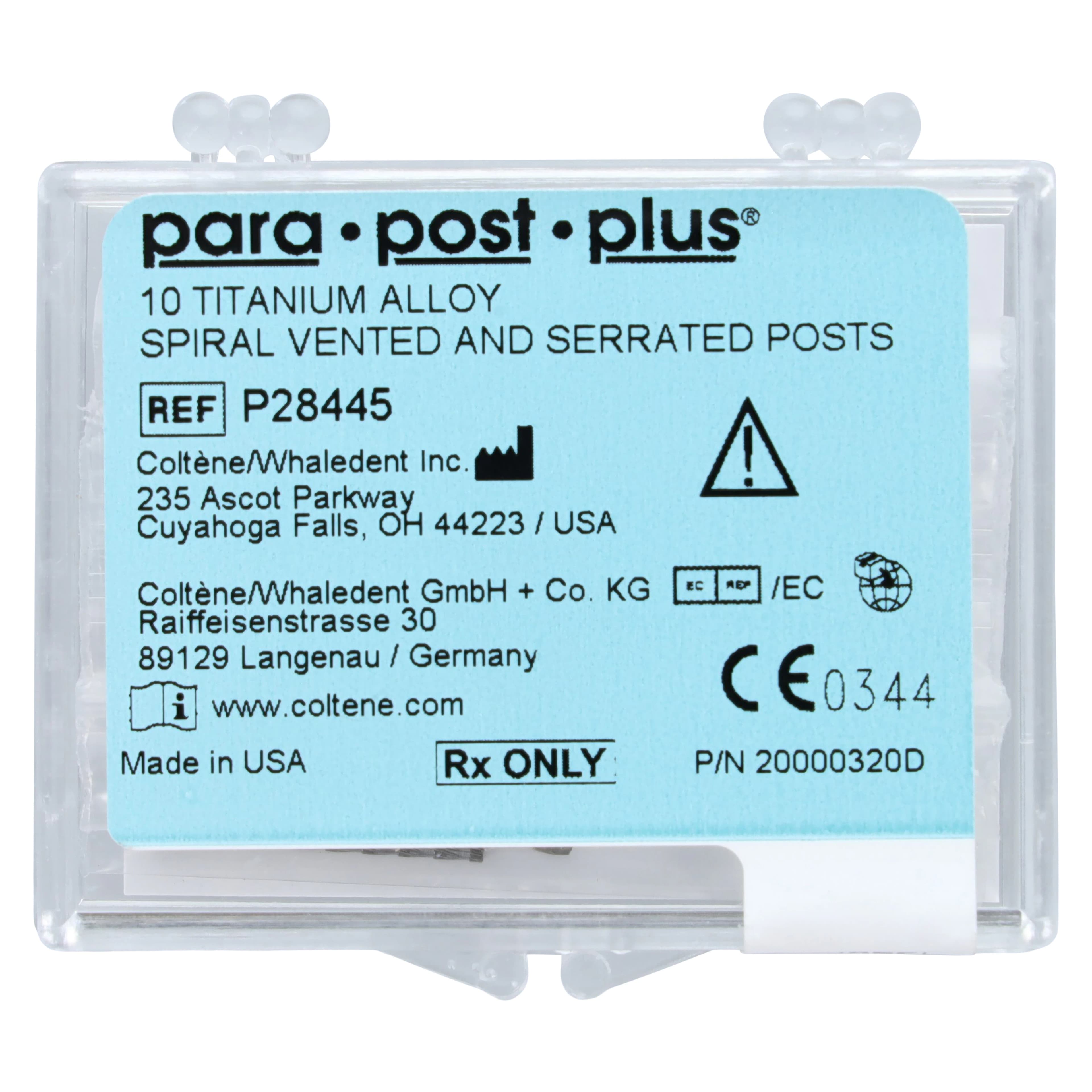 ParaPost Plus Titanium Endodontic Posts, Size 4.5, .045", Blue, 10/Pk, P284-4.5 - ParaPost Plus Posts, Titanium, Blue, 10/Pk, P2844.5 - Image 1