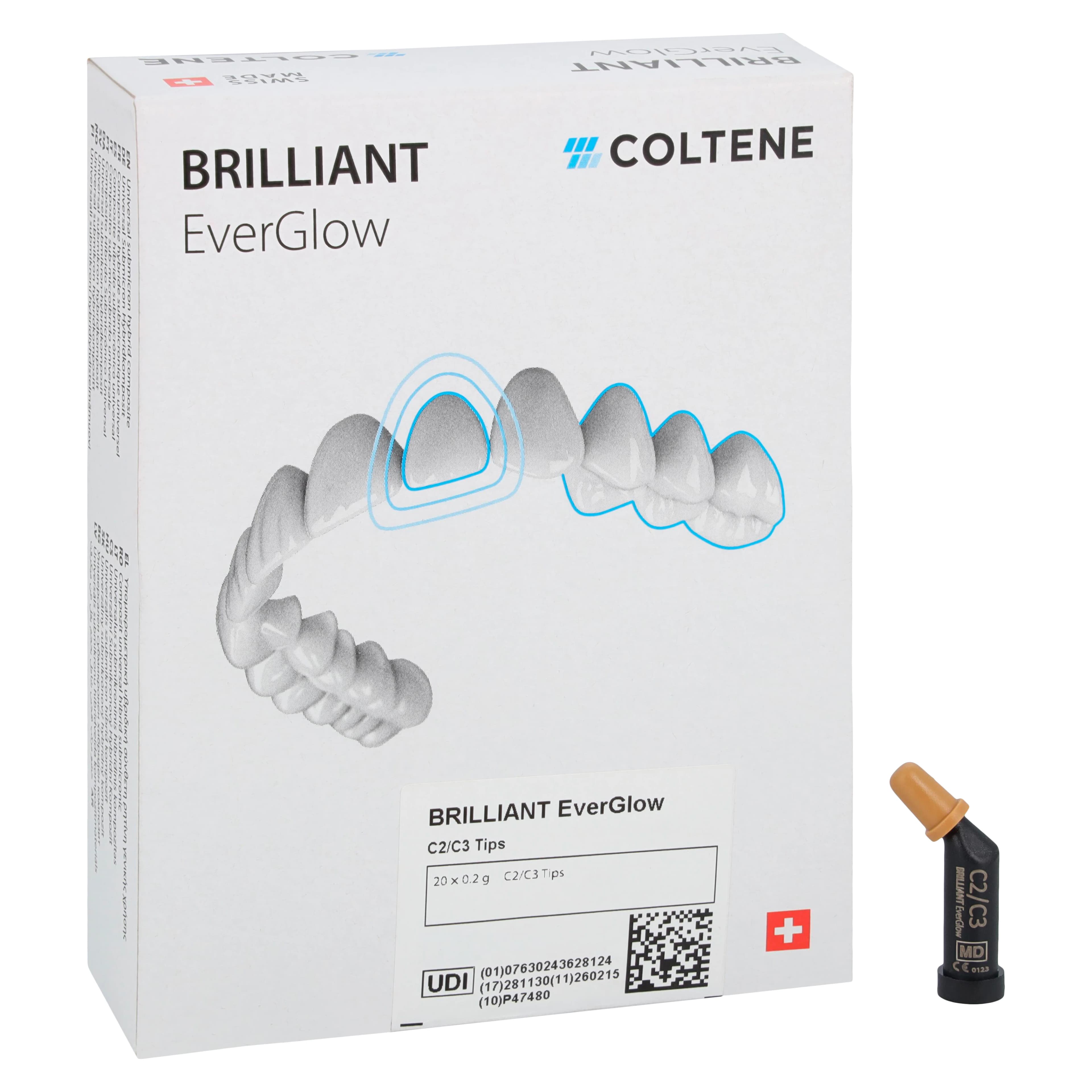 BRILLIANT EverGlow Universal Hybrid Composite, Shade C2/C3, 0.2 g Tips, 20/Pkg, 60019716 - Brilliant EverGlow Universal Composite - Image 1
