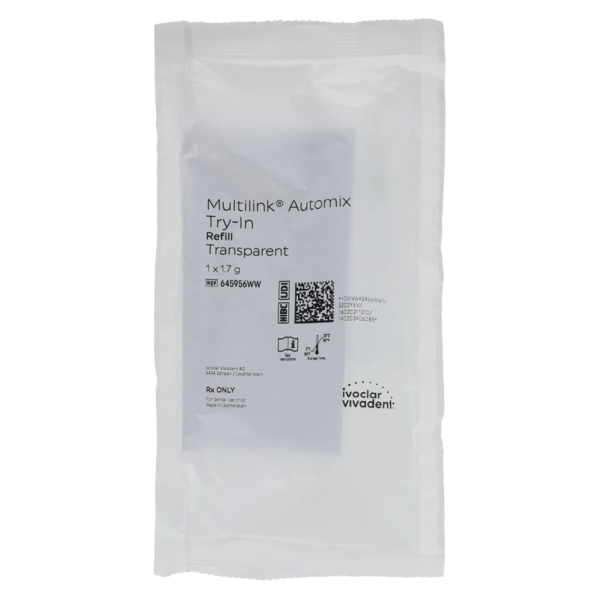 Multilink® Automix NG Try-In Refill Paste Syringe, 1.7g, Transparent, 645956WW - Multilink® Automix Adhesive Cementation System - Try-In Refill - Transparent - Image 1
