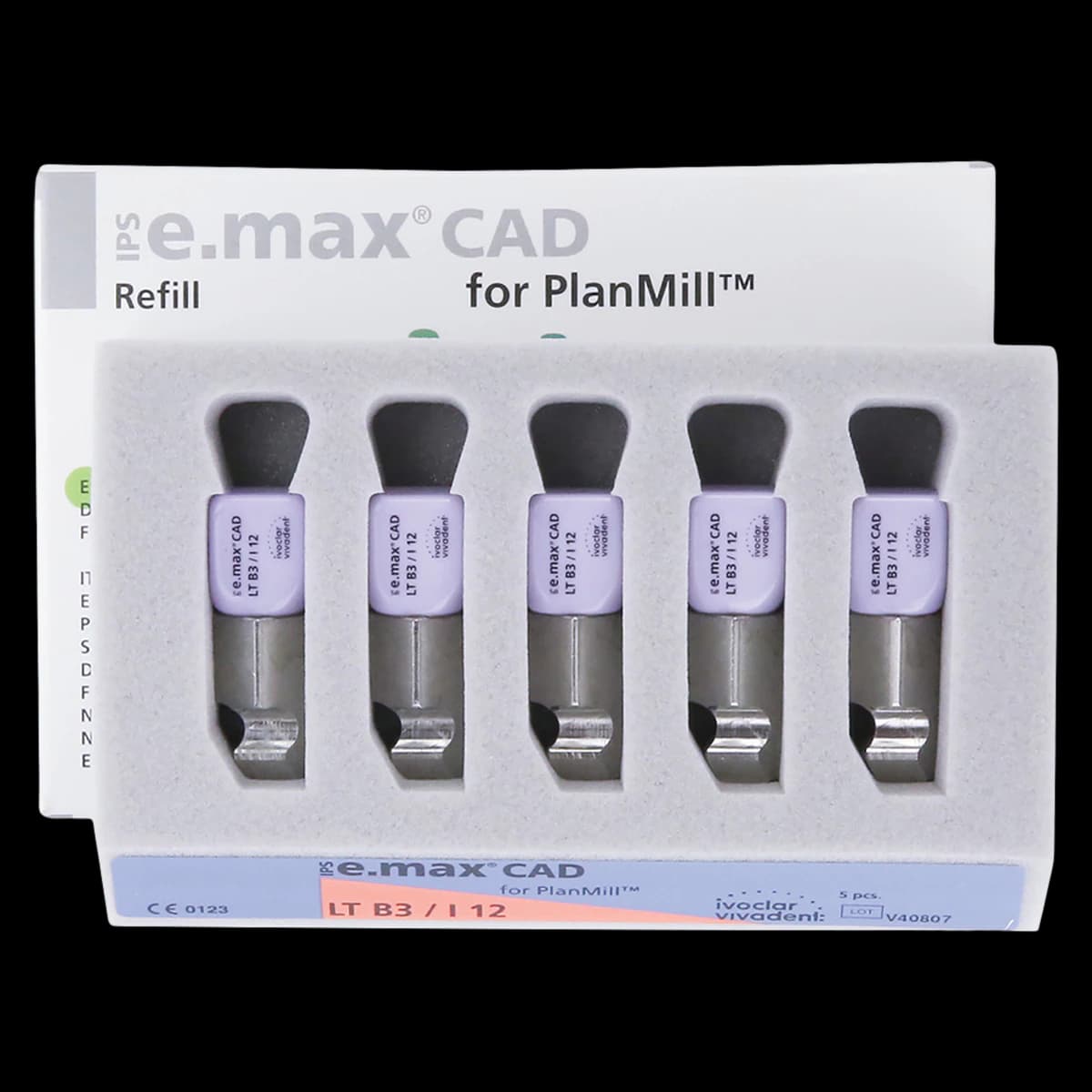 IPS e.max CAD PlanMill LT B3 I12 Lithium Disilicate Milling Blocks, Low Translucency, Shade B3, 5/Box - IPS e.max CAD Blocks PlanMill LT B3 I12 (5) - Image 1