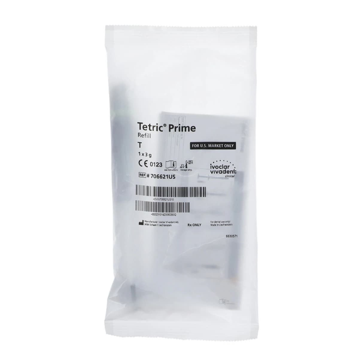 Tetric Prime Universal Composite Restorative Refill Syringe, Shade T (Translucent), 3 g, 1/Pk, 706621WW - Tetric Prime 3 gm Syringe Refill, Shade Transparent, 1/Pk - Image 1