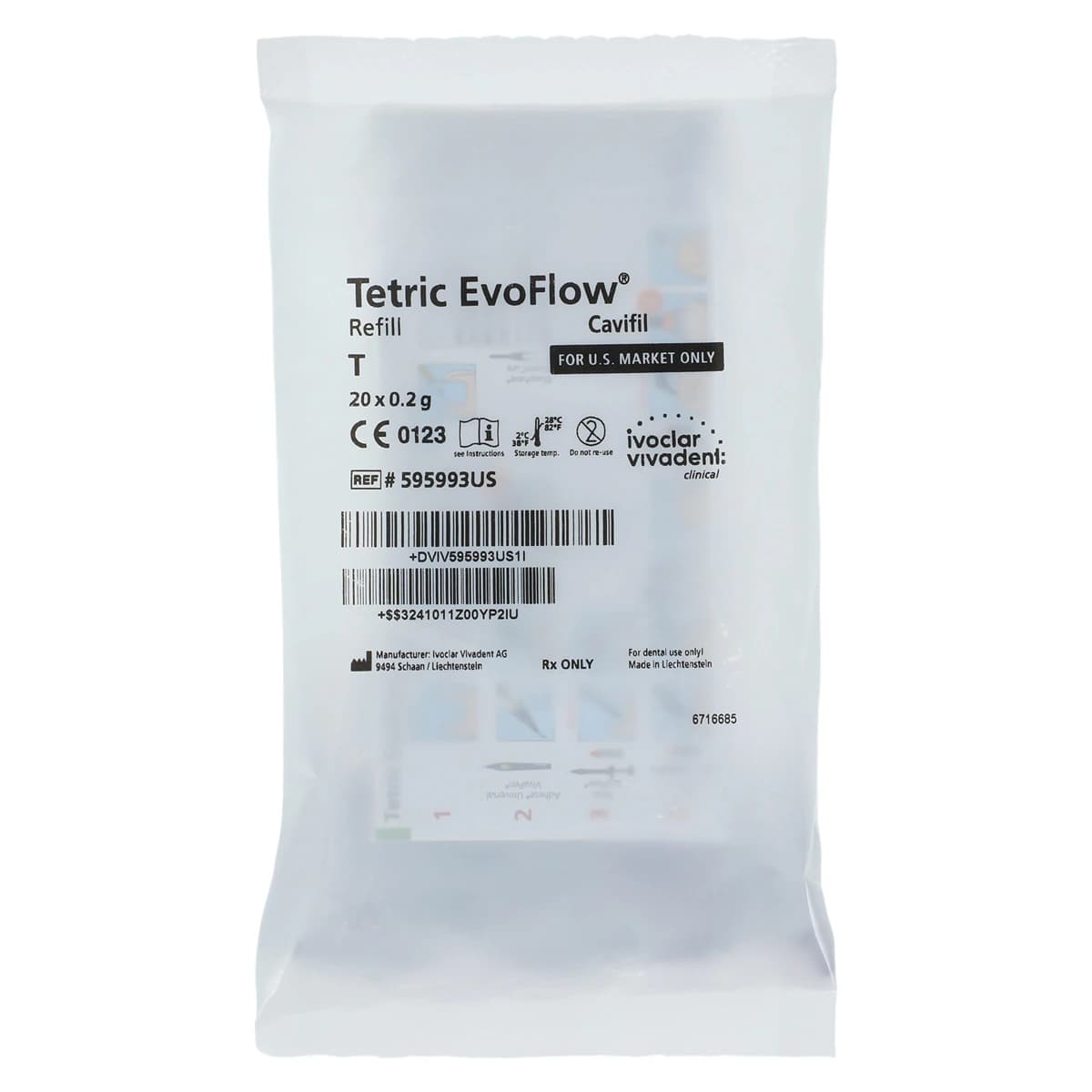 Tetric EvoFlow Flowable Composite Refill, Shade T (Transparent), 20 x 0.2 g Cavifils, #595993US - Tetric EvoFlow® - Cavifils - T - Image 1
