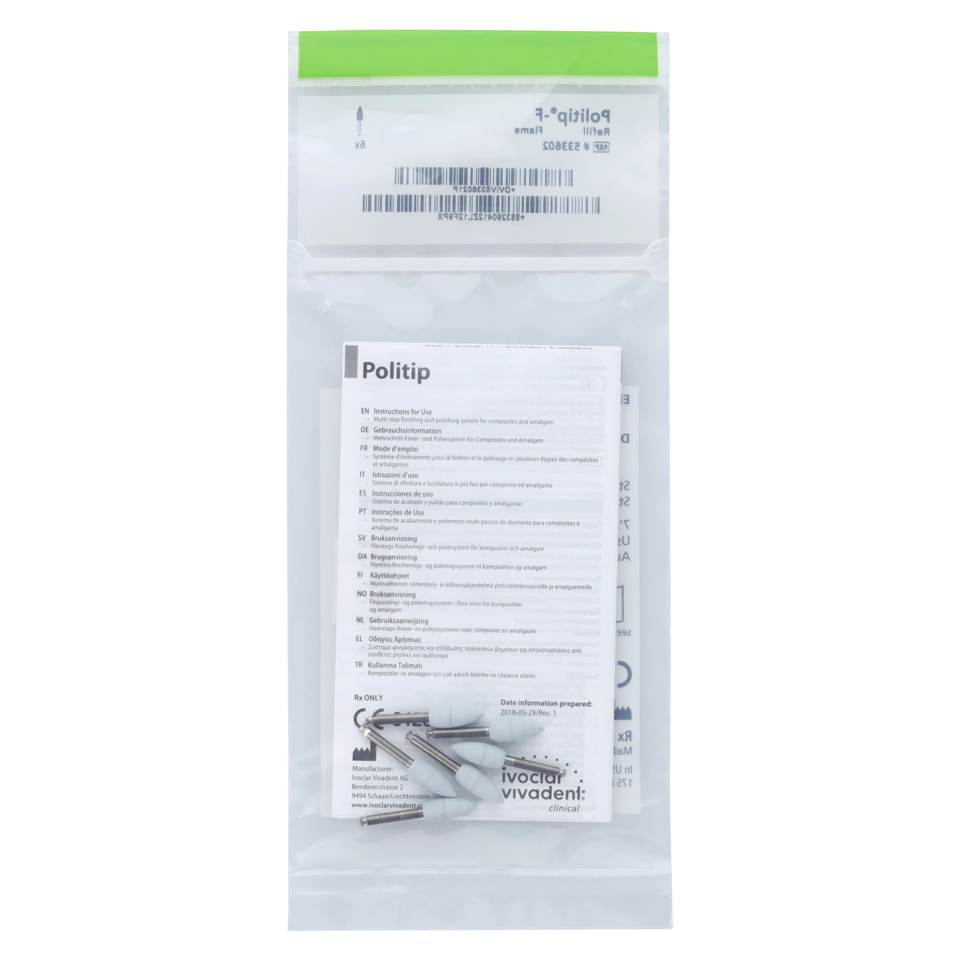 Ivoclar Vivadent Politip-F Finishers, Gray, Point Shape, 6/Pkg, 533602 - Politip Finishers and Polishers - Image 1