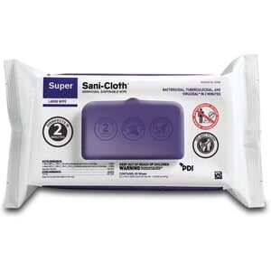 Super Sani-Cloth Germicidal Disposable Wipes, Softpack, 8.2" x 9.8", 80 Wipes per Pack - Super Sani-Cloth Germicidal Disposable Wipe Softpack 8.2" x 9.8" Pk/80 - Image 1