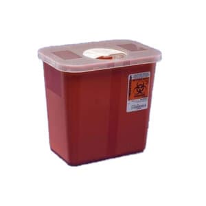 Cardinal Health SharpsStar Sharps Container, 3 Gallon, Red, Hinged Rotor Lid, 13.75 x 6 x 13.75 in, 10/Case - Sharps 3gal Red w/Hinged Rotor Lid 13.75x6x13.75 - Image 1