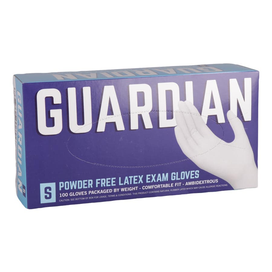 Guardian PF Latex Examination Gloves, Small, Powder-Free, 100/Box - Guardian PF Latex Gloves Small 100/Box - Image 1