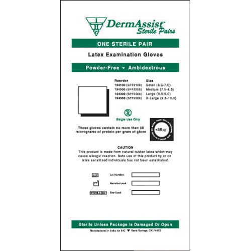 DermAssist Sterile Powder-Free Textured Latex Exam Gloves, Small (6-1/2 - 7), 50 Pairs/Box, 104100 - DermAssist Latex Exam Gloves: Sterile, Powder-Free, Textured, box of 50 Pair - Image 1