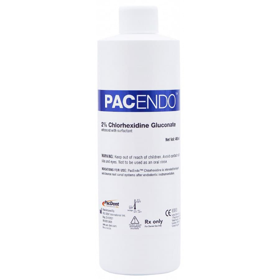 PacEndo 2% Chlorhexidine Gluconate Irrigation Solution Refill Bottle, 480 mL / 16 oz, with Luer-Lock Dispensing Cap, PE-CHXB - Chlorhexidine 2% Btl w/Luer-Lock Cap 480mL/16oz - Image 1