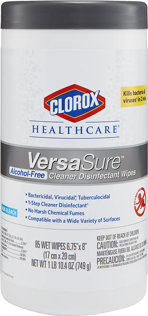 Clorox Healthcare VersaSure Alcohol-Free Cleaner Disinfectant Wipes, 6.75" x 8", 85/Canister, 31757 - Clorox Healthcare VersaSure Cleaner Disinfectant Wipes - Image 1