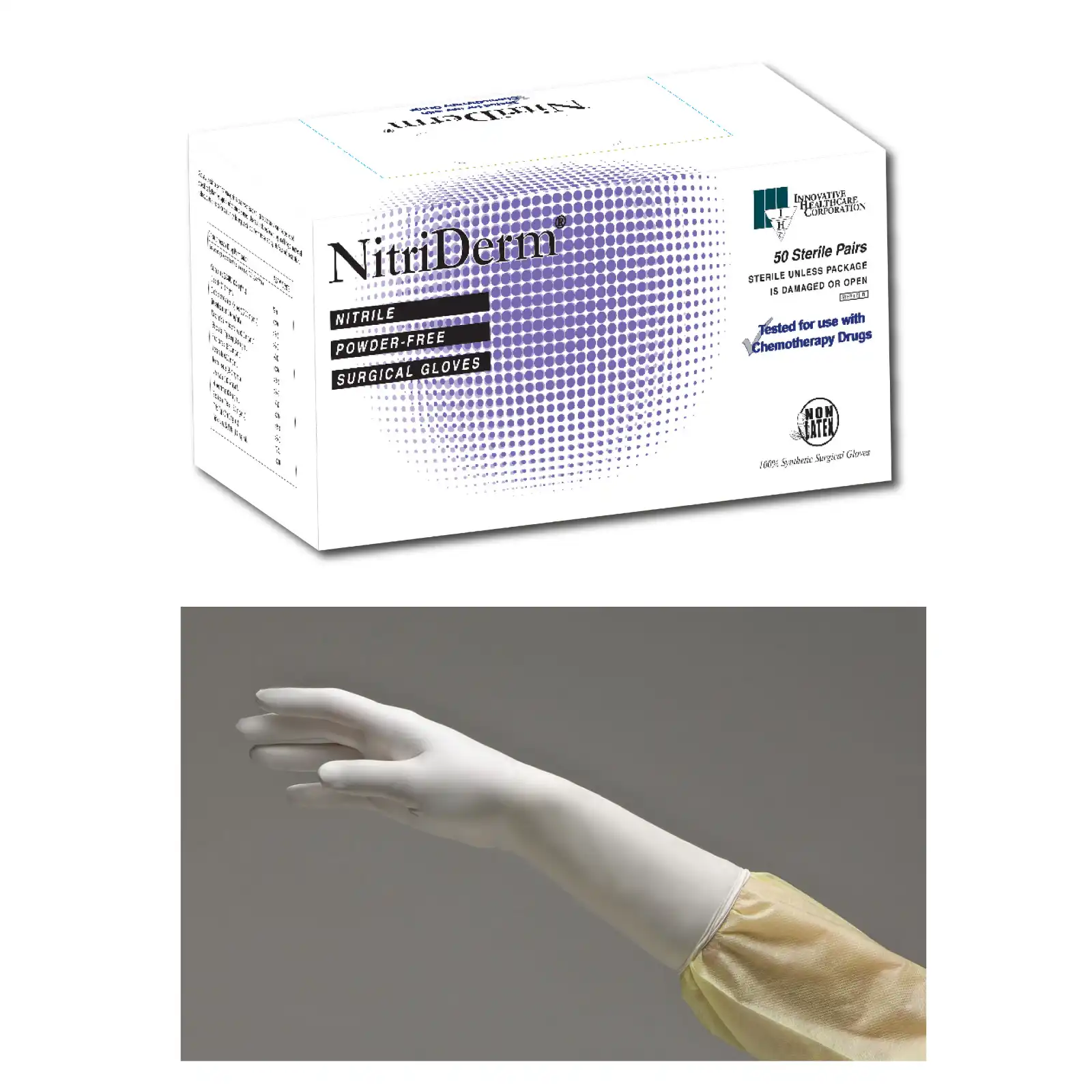 NitriDerm Nitrile Sterile Surgical Gloves, Powder Free, Latex Free, Textured, Size 9.0, 50 Pairs/Box, 135290 - Nitriderm Nitrile Sterile Surgical Gloves 50pr/Bx Size 9.0 - Image 1