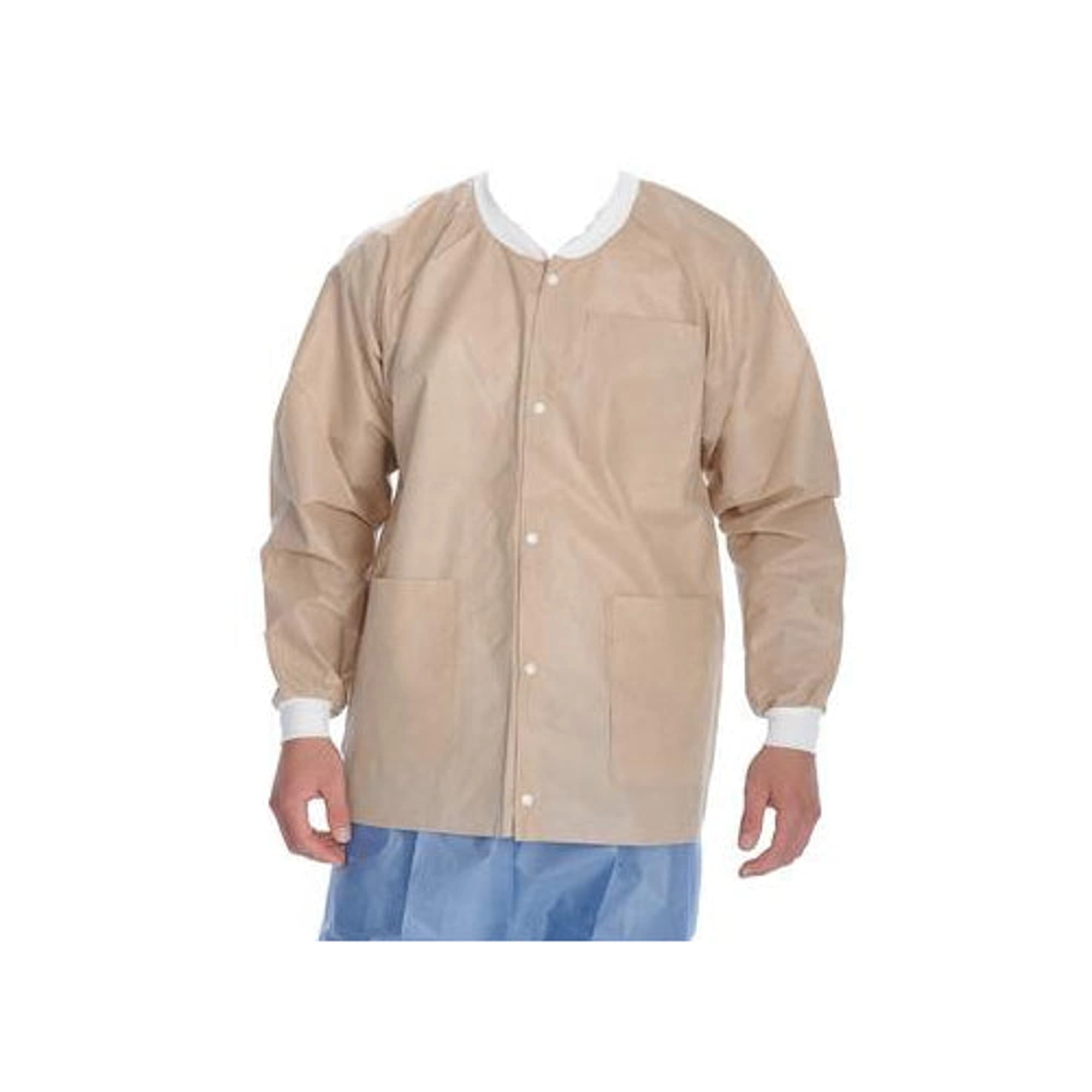 ValuMax Extra-Safe Hip Length Lab Jacket, Tan, Large, Latex-Free, AAMI Level 3, 10/Pk - ValuMax - Extrasafe Jackets 10Pk Tan Large - Image 1