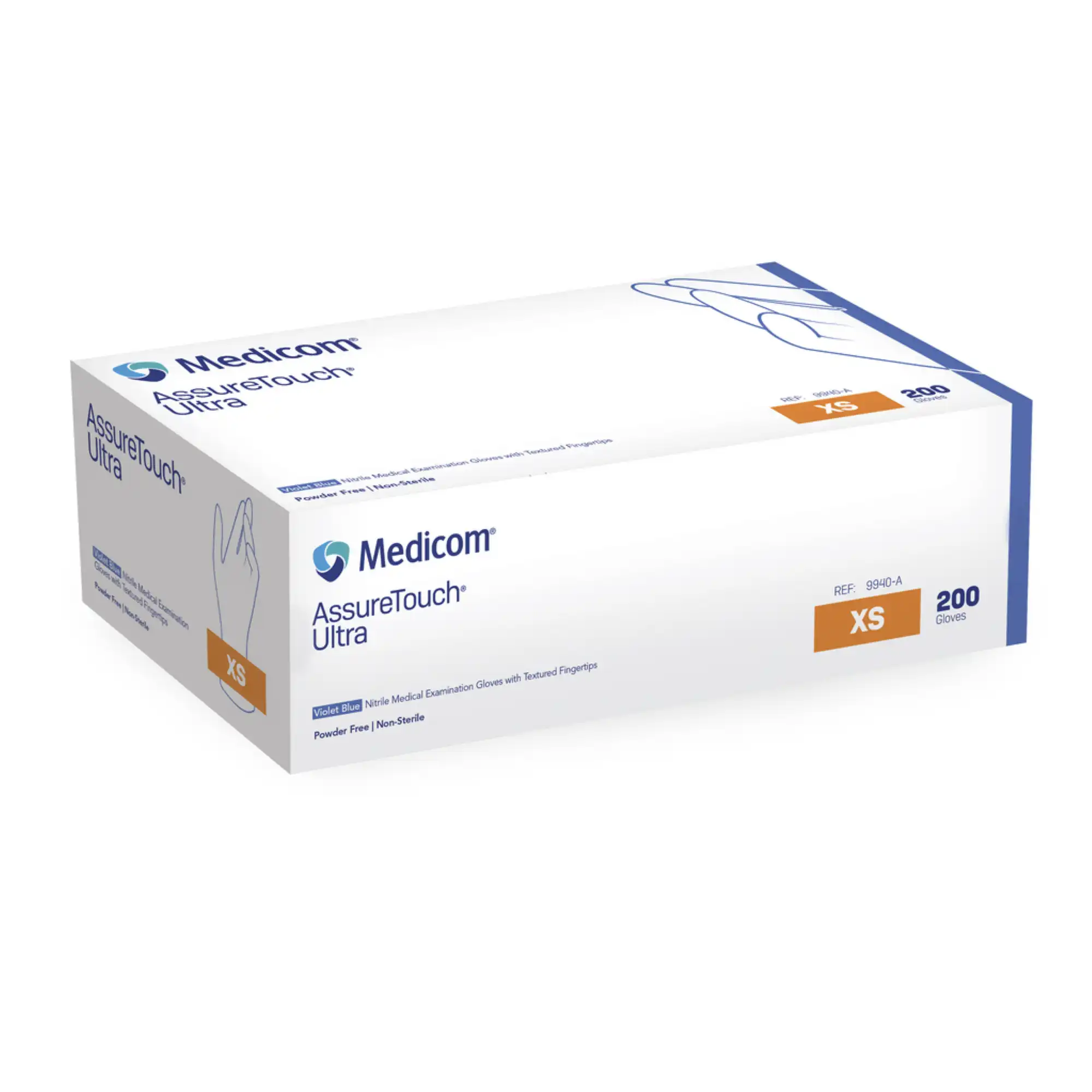 Medicom AssureTouch Ultra Nitrile Medical Examination Gloves, Powder-Free, Non-Sterile, Extra Small, Violet Blue, 200/Box - AssureTouch Ultra Nitrile Medical Examination Glove, XS, Violet Blue - Image 1
