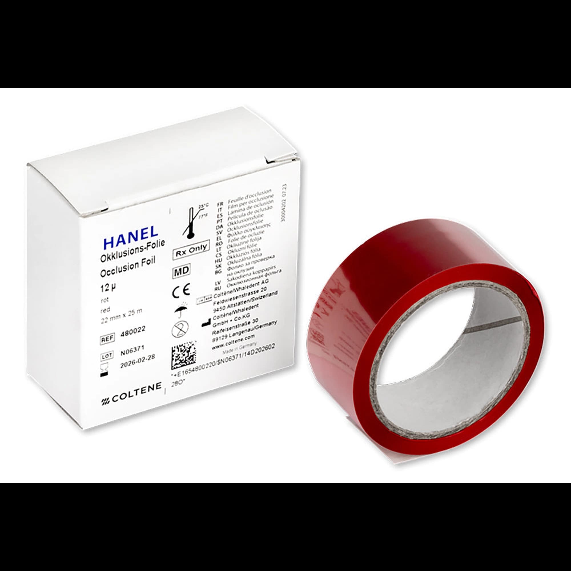 Hanel Occlusion Foil, One-Sided Red, 12 Microns, 22 mm x 25 m Roll, 480022 - Hanel Occlusion Foil One-Sided Red 12 Microns 22 Mm X 25 M Roll 7/8" 82Ft For Precise, 480022 - Image 1