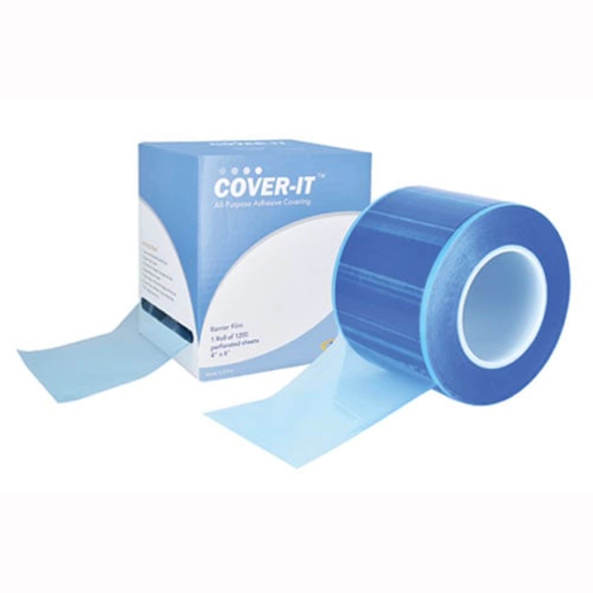 Pac-Dent Cover-It Barrier Film, 4" x 6" Perforated Sheets, Blue, Adhesive Back, Roll of 1200, C101B - Pacdent - Cover-It Barrier flim, 4" x 6" sheet, roll of 1200 sheets, blue, C101B - Image 1