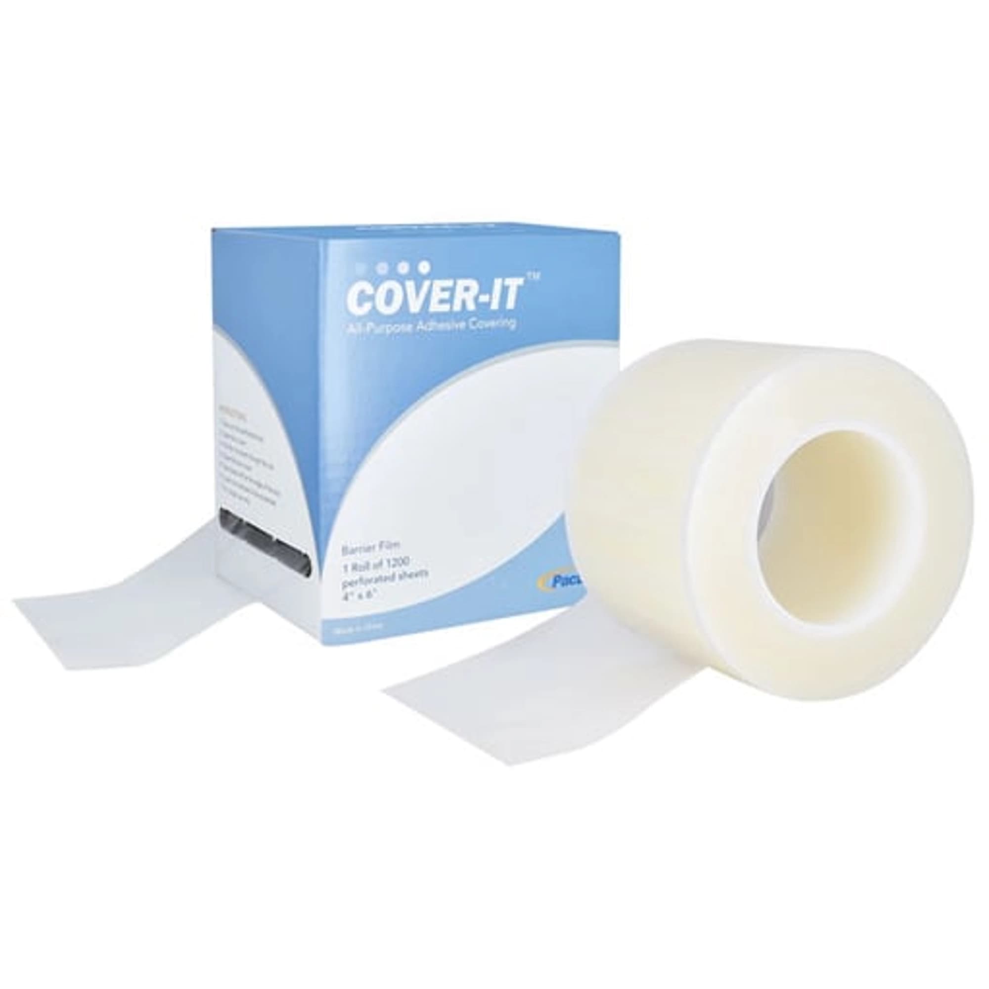 Pac-Dent Cover-It Barrier Film, Clear, 4" x 6" Perforated Adhesive Sheets, Roll of 1200, C101 - Pacdent - Cover-It Barrier flim, 4" x 6" sheet, roll of 1200 sheets, clear, C101 - Image 1