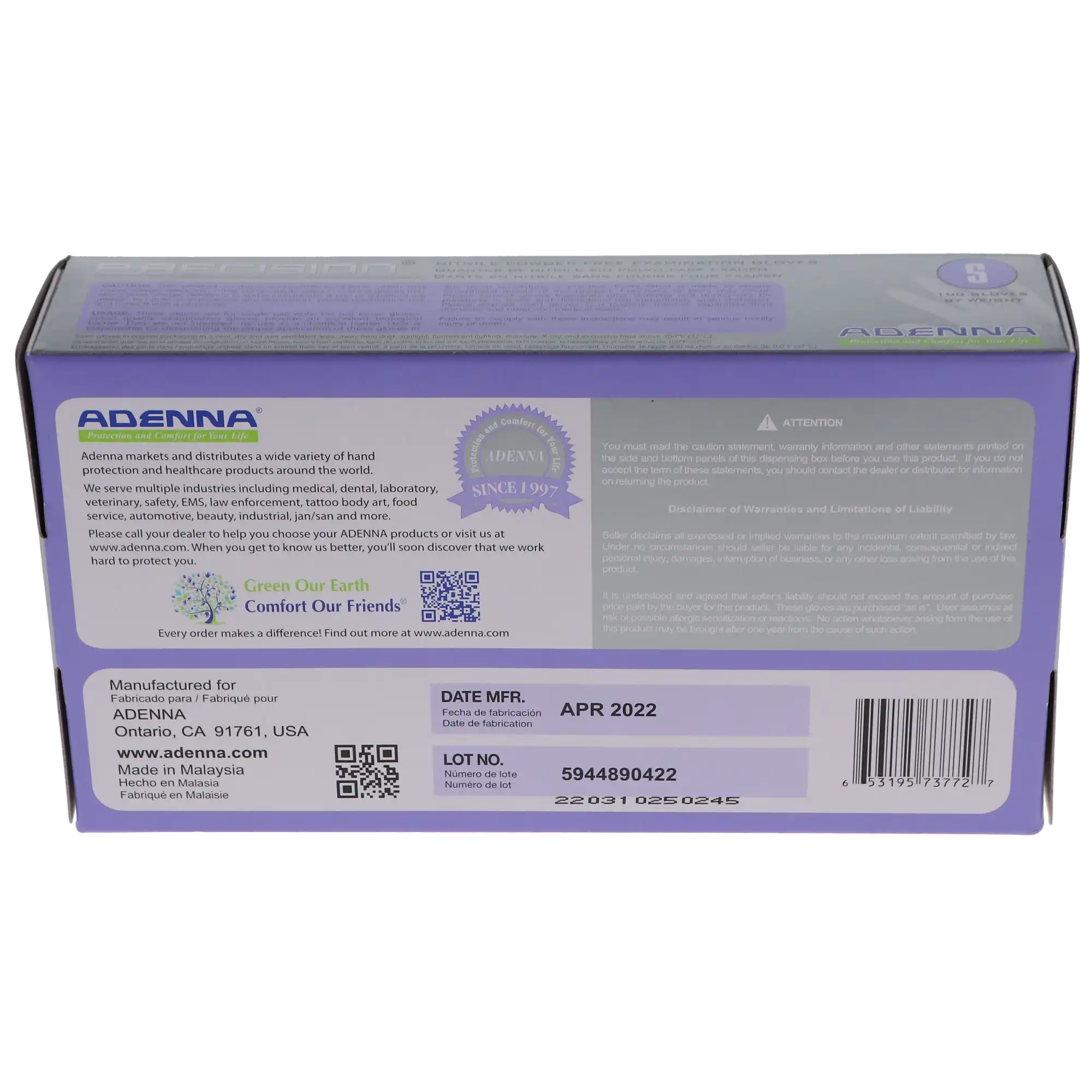 Adenna Precision® Nitrile Exam Gloves, Powder-Free, Non-Sterile, Small, Violet Blue, 100/Box, PCS772 - PRECISION® Nitrile Exam Gloves Small Blue Box of 100 - Image 1