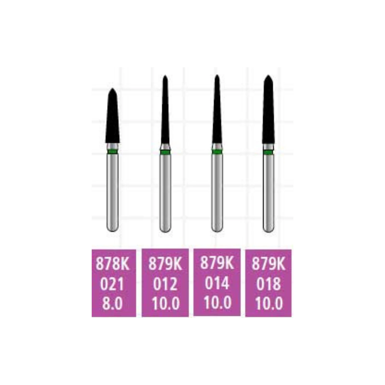 Alpen X1 Sterile Single-Use Diamond Bur, FG 879K-014, Medium Grit, Pointed Taper, 25/Pk - Alpen X1 Sterile Singe-Use Diamonds FG 879K-014 Medium 25/Pk - Image 1