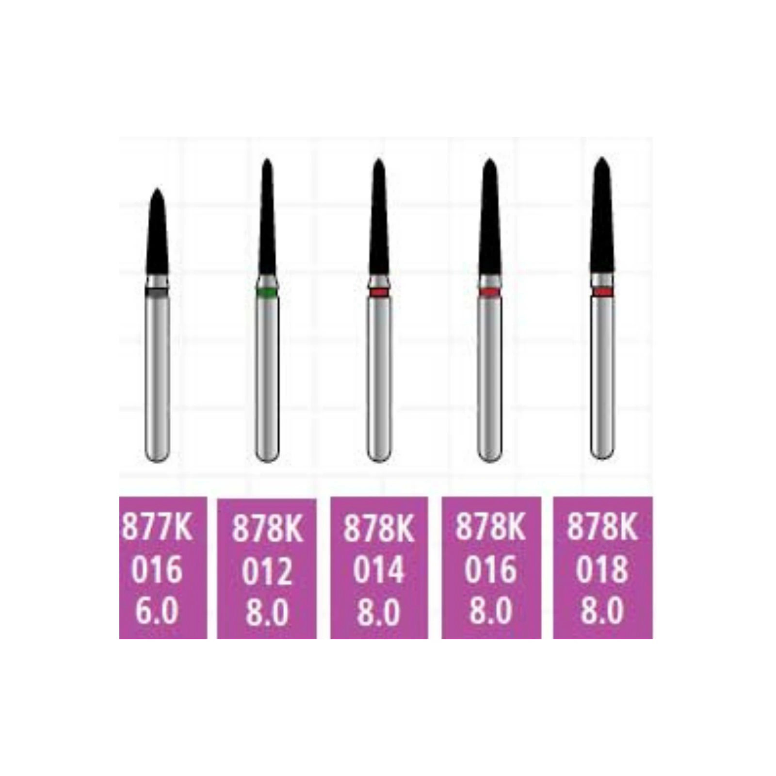 Alpen x1 Sterile Single-Use Diamond Bur, FG, Modified Beveled Cylinder, Fine, #878-012, 1.2 mm Diameter, 8.0 mm Length, 25/Pk, X878F012 - Alpen X1 Sterile Singe-Use Diamonds FG 878-012 Fine 25/Pk - Image 1