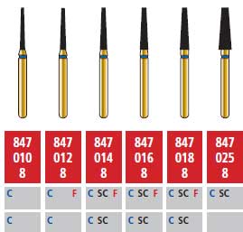 Alpen Multi-Use Diamond Bur FGSS #847 Flat End Taper 1.4mm, Supercoarse Grit, Short Shank, Pkg/5 - Alpen® Multi-Use Diamonds FGSS # 847 Flat End Taper 1.4mm Medium Blue Pkg/5 - Image 1