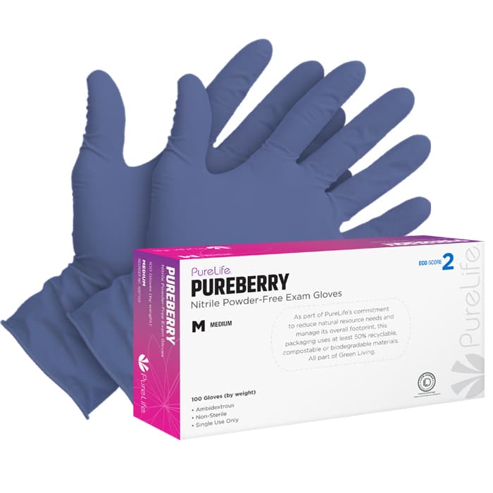 PureBerry Nitrile Powder-Free Examination Gloves, Textured Fingertips, Berry Blue, X-Small, 100/Bx - PureBerry Nitrile Powder-Free Gloves - X-Small - Image 1